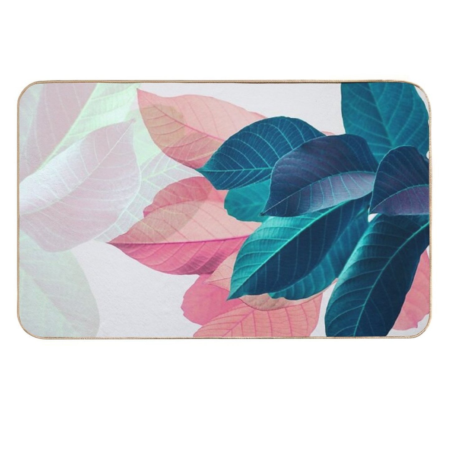 Blue Pink Plant Leaf  Dirt-Trapping Bath Mat