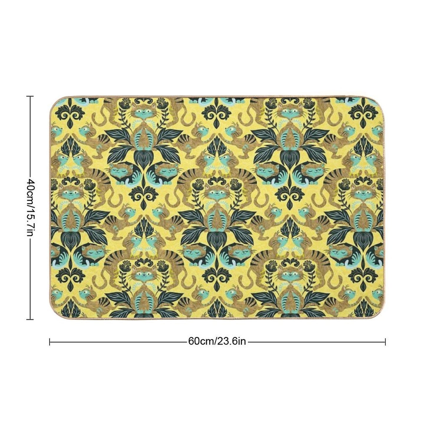 Yellow Damask Cats  Dirt-Trapping Bath Mat