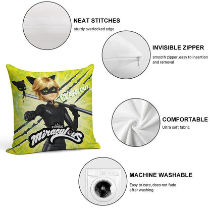 Miraculous Ladybug - Character Focus Cat Noir Claws Out Soft Skin-Friendly Throw Pillow