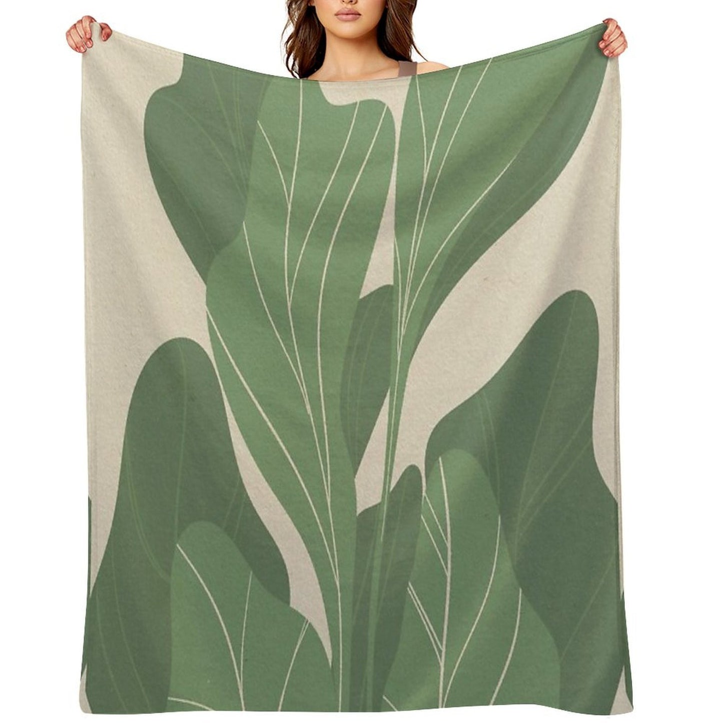 Minimal Botanical Leaves- Earthy Green Prints Premium Throw Blanket