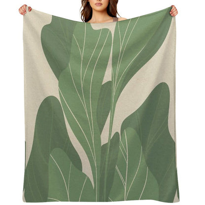 Minimal Botanical Leaves- Earthy Green Prints Premium Throw Blanket