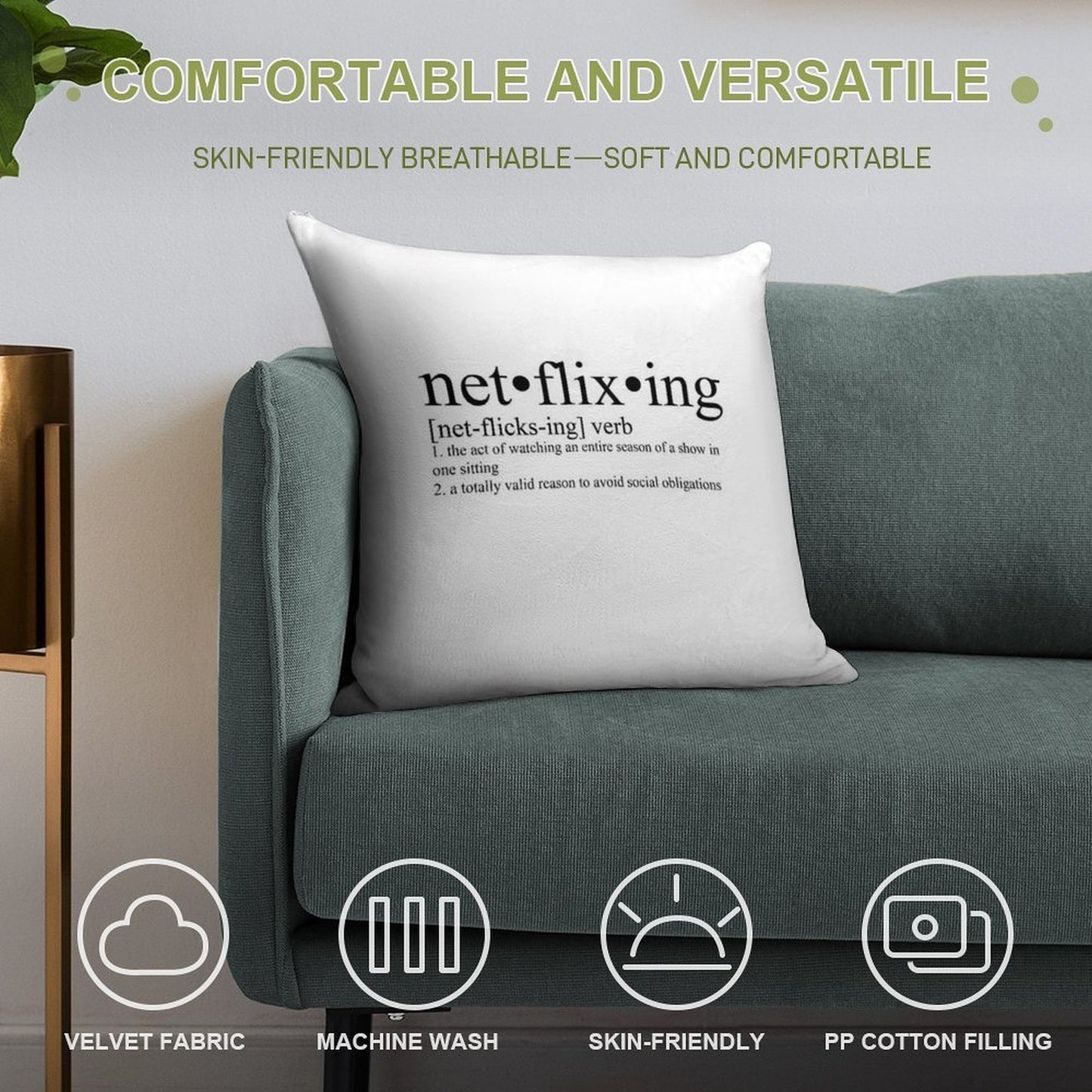 Netflixing Definition Soft High-Density Material Throw Pillow