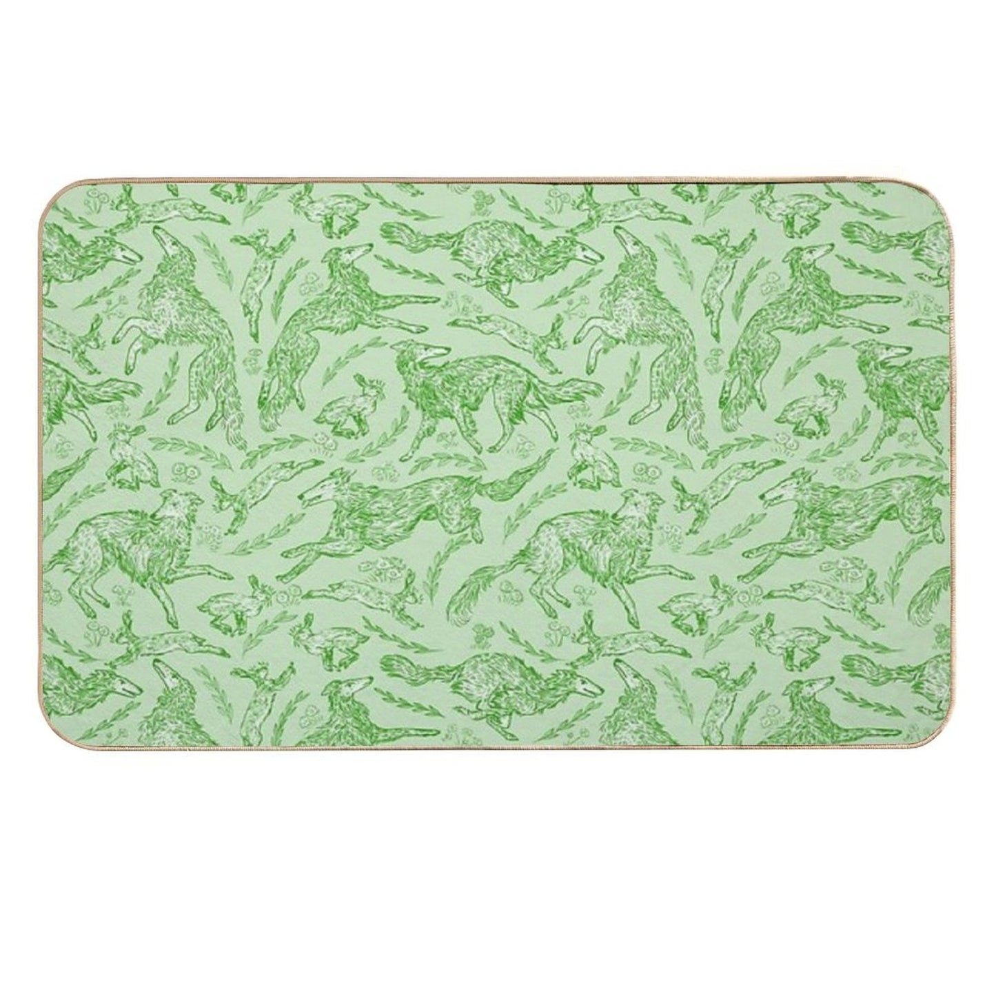Hounds And Hares - Pale Green Toile  Absorbent Bath Mat