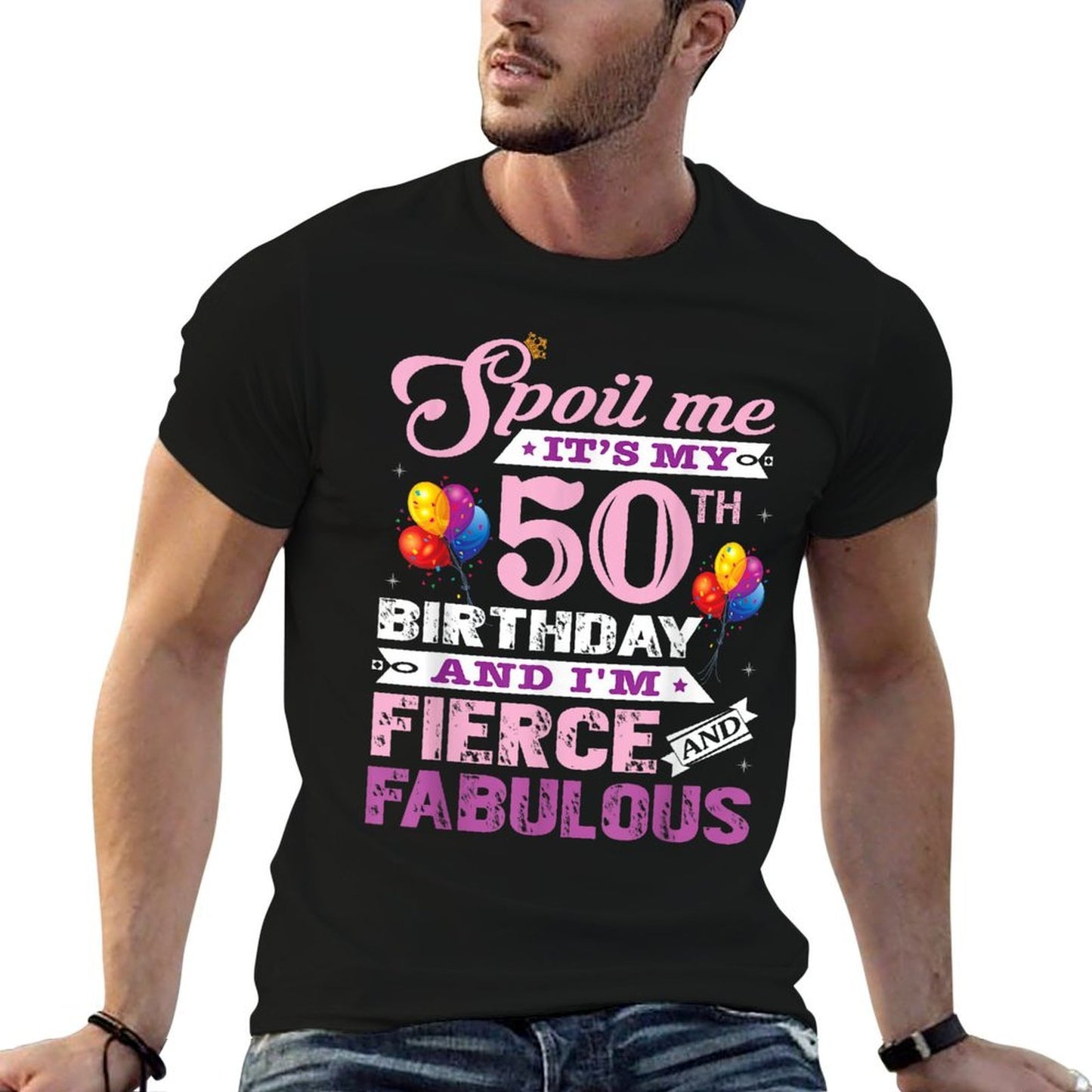 I Am Fierce And Fabulous 50th Birthday  Ribbed Collar T-Shirt