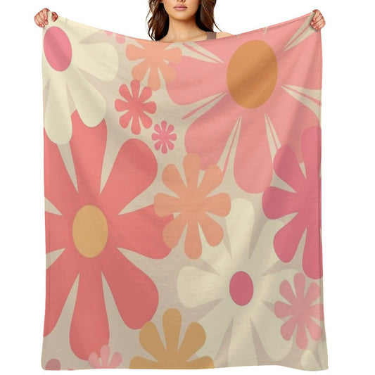 Blush Pink Retro 60s 70s Flowers - Vintage Style Pastel Floral Pattern Lightweight Throw Blanket