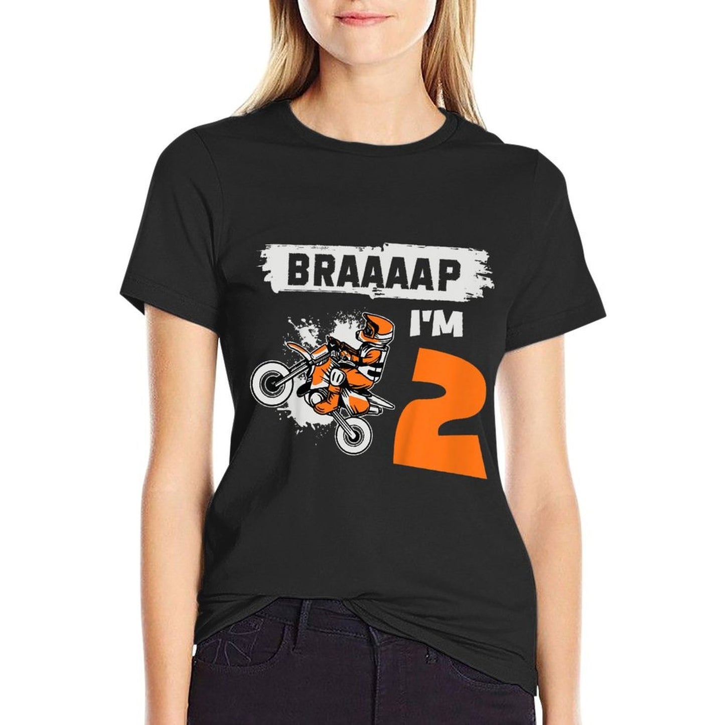 Kids Braaaap I'm 2 Dirt Bike Motocross 2 Year Old 2nd Birthday  Rolled Sleeves T-Shirt