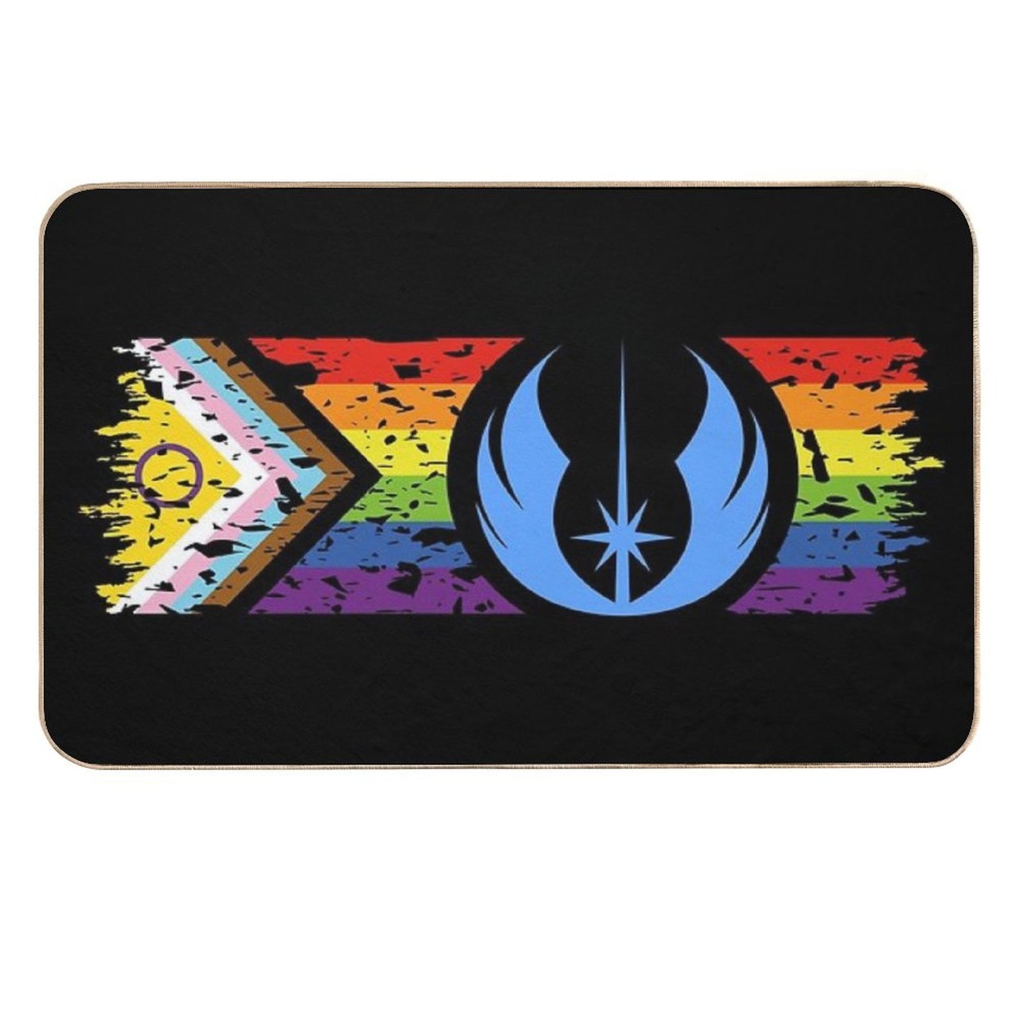 Star Pride - Jedi on Distressed Inclusive Progress Pride Flag (Dark)  Absorbent Bath Mat