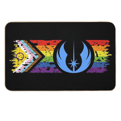 Star Pride - Jedi on Distressed Inclusive Progress Pride Flag (Dark)  Absorbent Bath Mat
