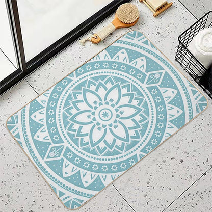 Blue Circular Relaxing Mandala  Easy Maintenance Bath Mat