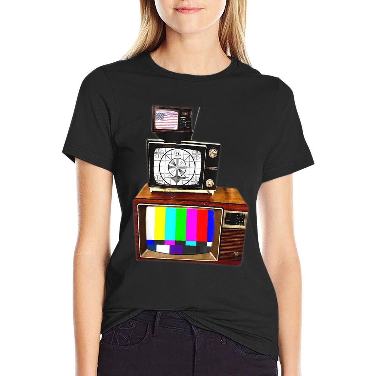 Vintage Television Tube TV Sign Off Screen Old School Retro  Graphic-printed T-Shirt
