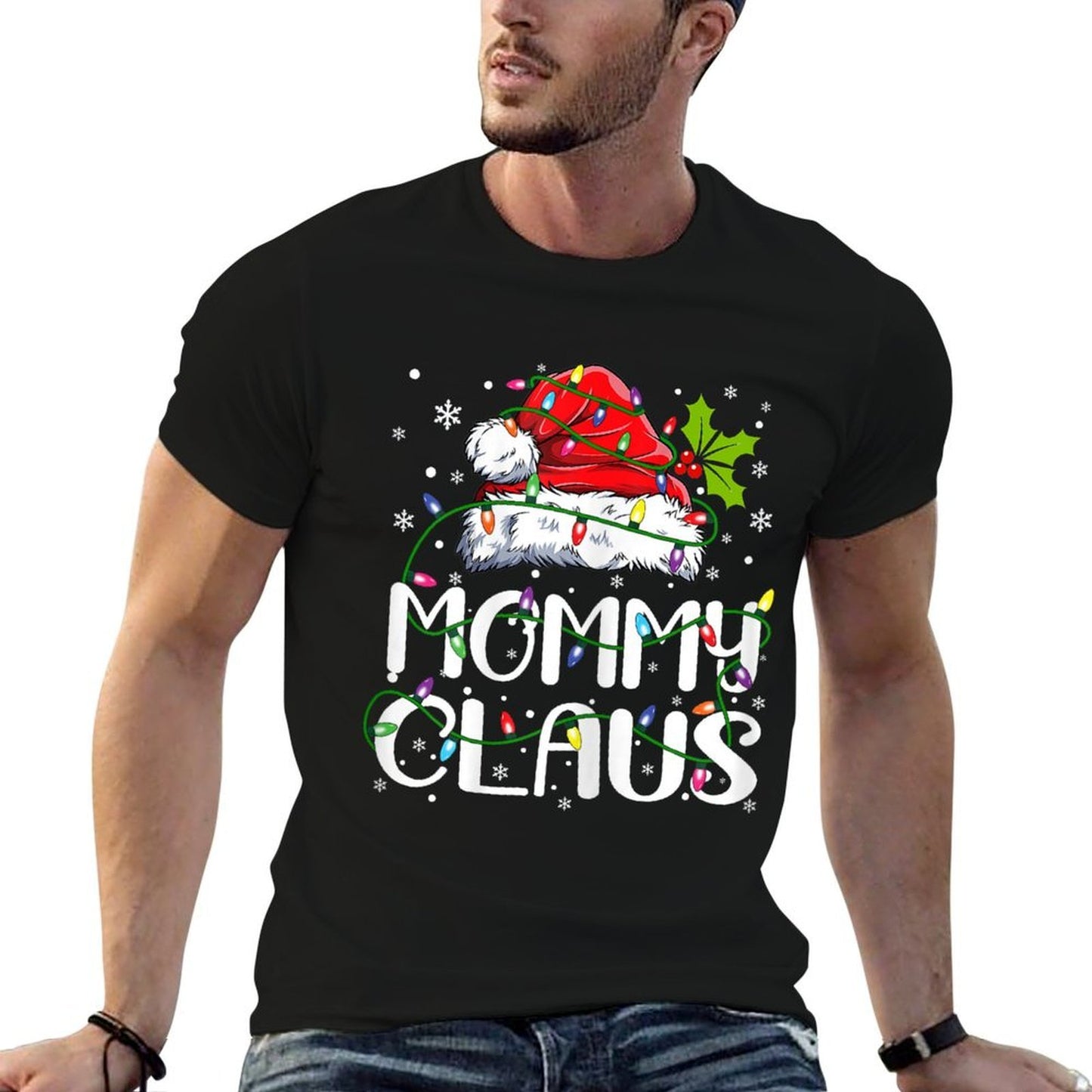 Mommy Claus Christmas Lights Pajama Family Matching  Stretchy T-Shirt