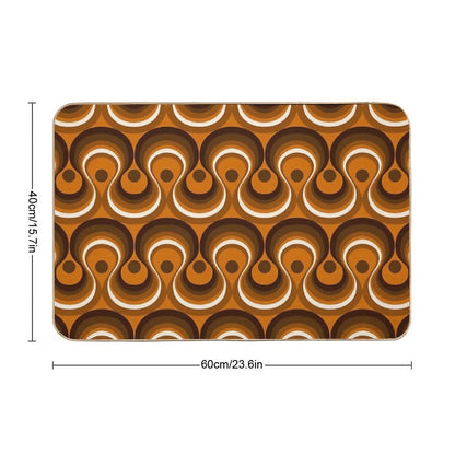 Brown, Orange & Ivory Wavy Lines Retro Pattern  Rapid-Drying Bath Mat