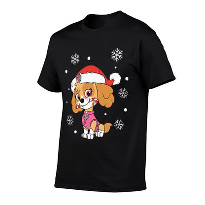 Paw Patrol Skye Left Chest Christmas Hat And Candy Cane Premium  Rolled Sleeves T-Shirt