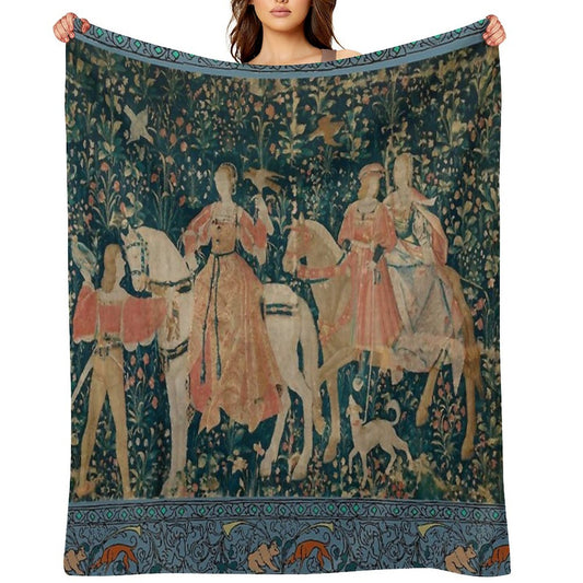 Medieval Tapestry - The Hawk Hunt Plush Throw Blanket
