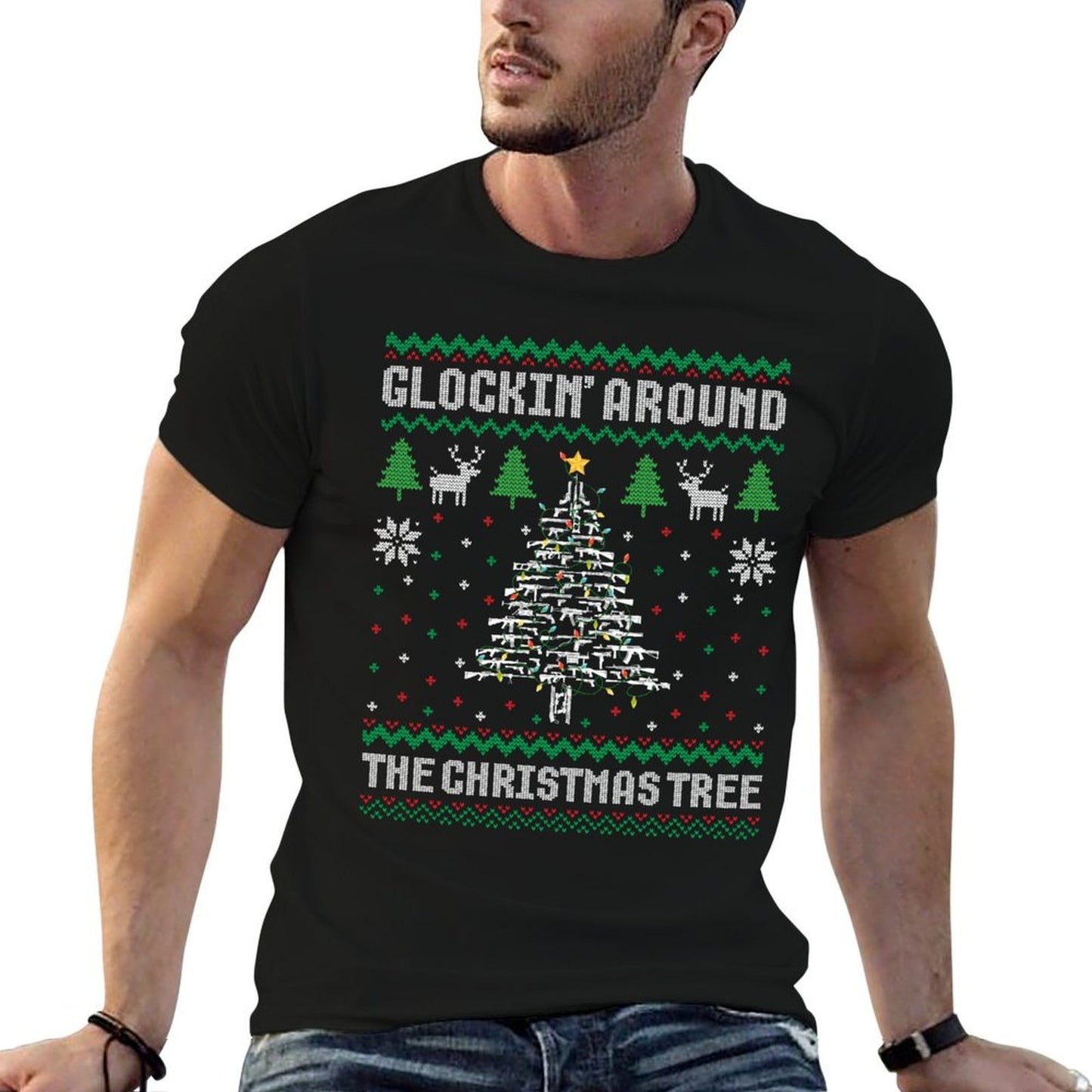 Glockin Around The Christmas Tree Ugly Xmas for Gun Owners  Graphic-printed T-Shirt
