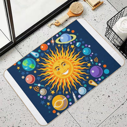 Solar System Smiling Sun Universe  Easy Maintenance Bath Mat