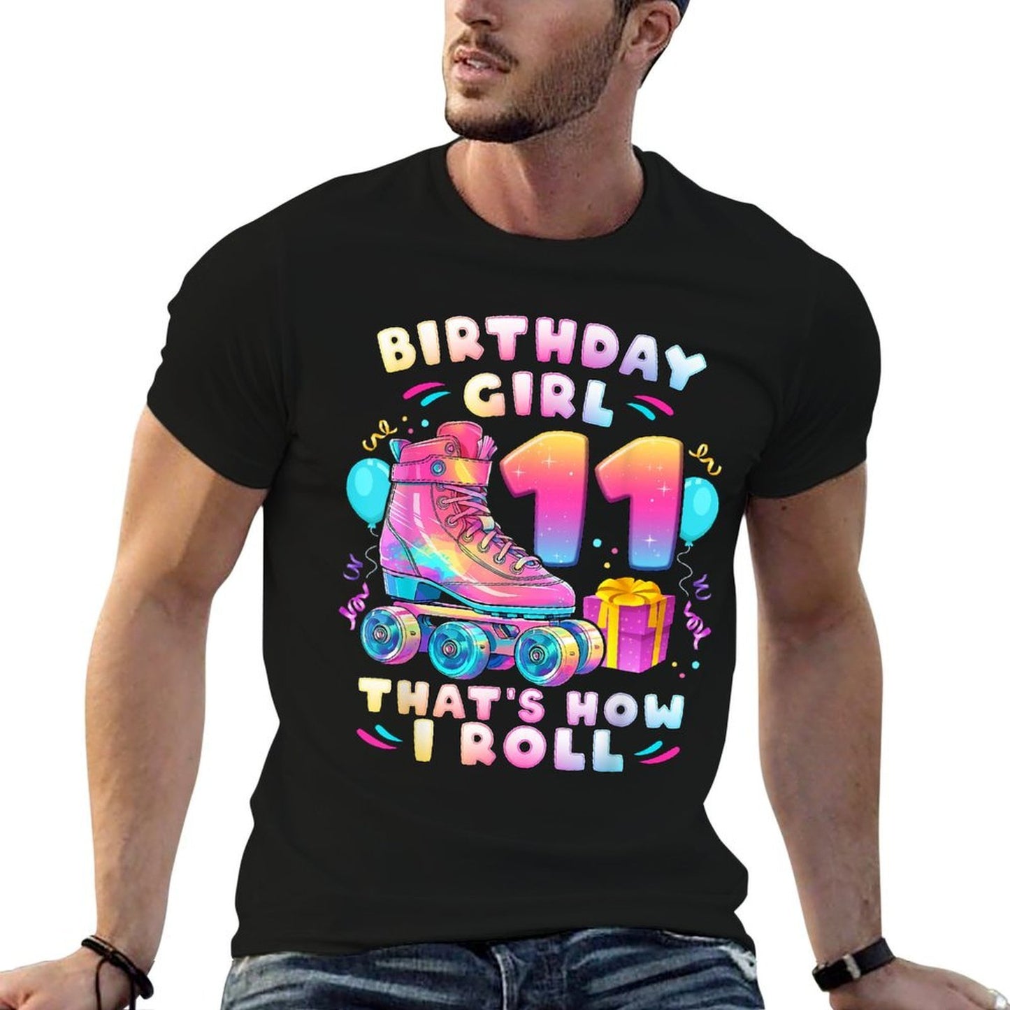 11th Birthday Girl 11 Years, Roller Skates, Number 11  Relaxed-fit T-Shirt