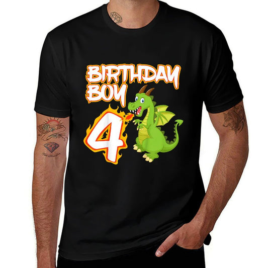 Kids 4 Year Old Dragon Birthday Boy Themed Party 4th Gift  Easy-care T-Shirt