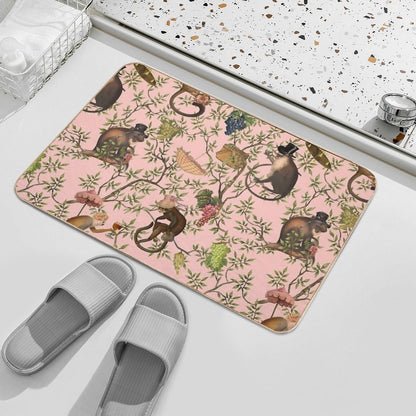Copy of Vintage Chinoiserie Monkeys Botanical Garden Pink Nightgarden  Dirt-Trapping Bath Mat