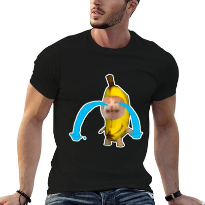 Crying Banana Cat Meme  Rolled Sleeves T-Shirt