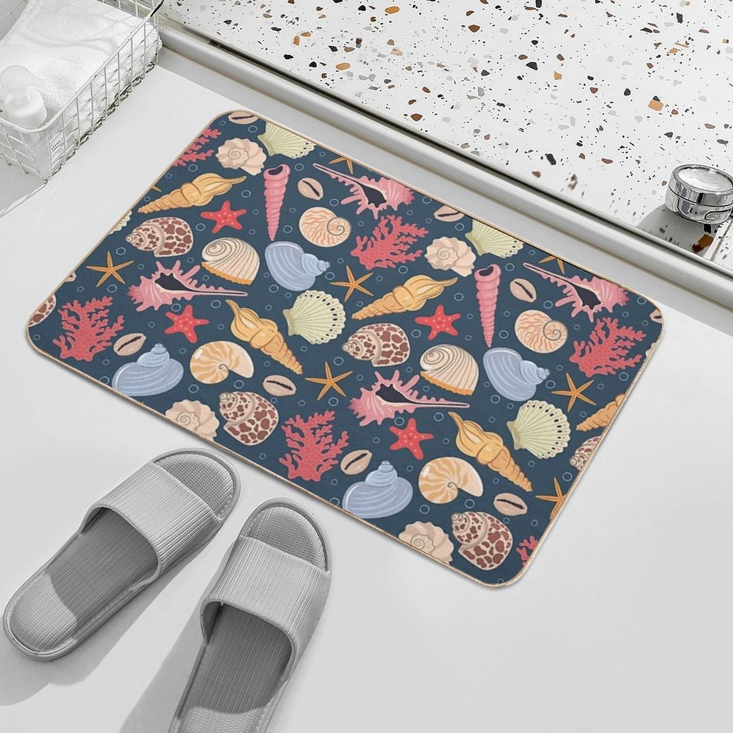 Colorful Seashells Coral  Easy To Clean Bath Mat