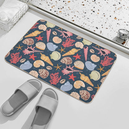 Colorful Seashells Coral  Easy To Clean Bath Mat