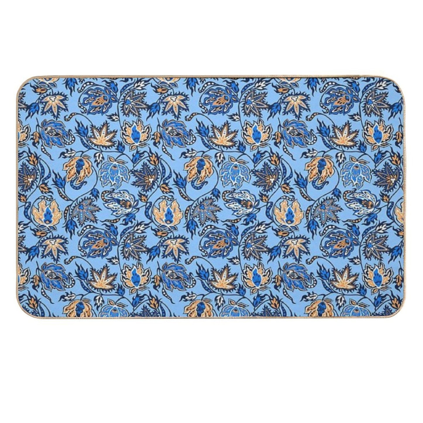 Protea Batik Hawaiian Tropical Floral - Sky Blue & Papaya  Absorbent Bath Mat