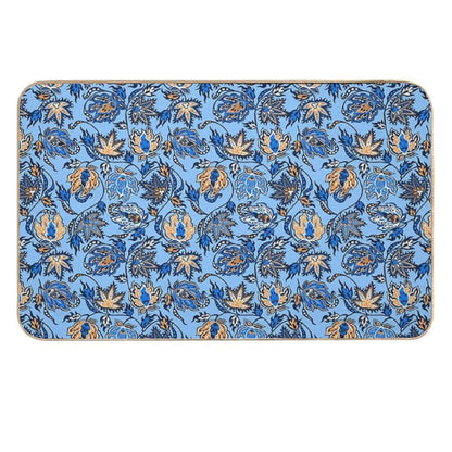 Protea Batik Hawaiian Tropical Floral - Sky Blue & Papaya  Absorbent Bath Mat
