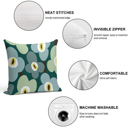 Iconic Retro Scandinavian Floral Pattern in Green And Blue Soft Gift Ready Throw Pillow