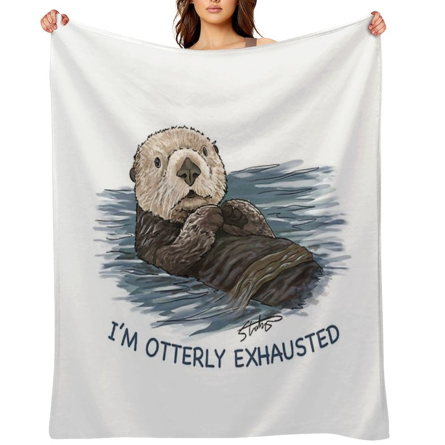 Sea Otter Sketch I'm Otterly Exhausted Durable Throw Blanket