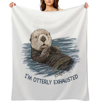 Sea Otter Sketch I'm Otterly Exhausted Durable Throw Blanket