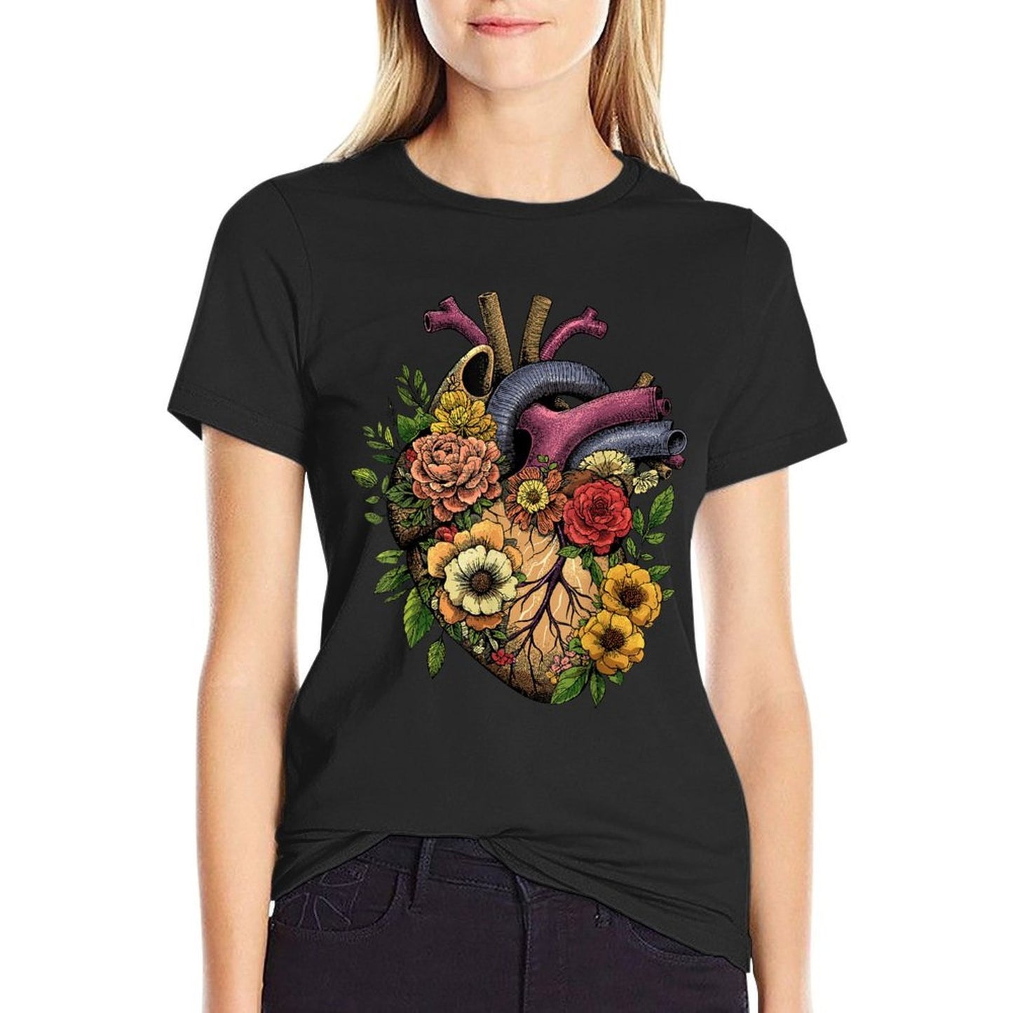 Anatomical Heart Floral Organ Cardiology Cardiac Nurse  Durable T-Shirt