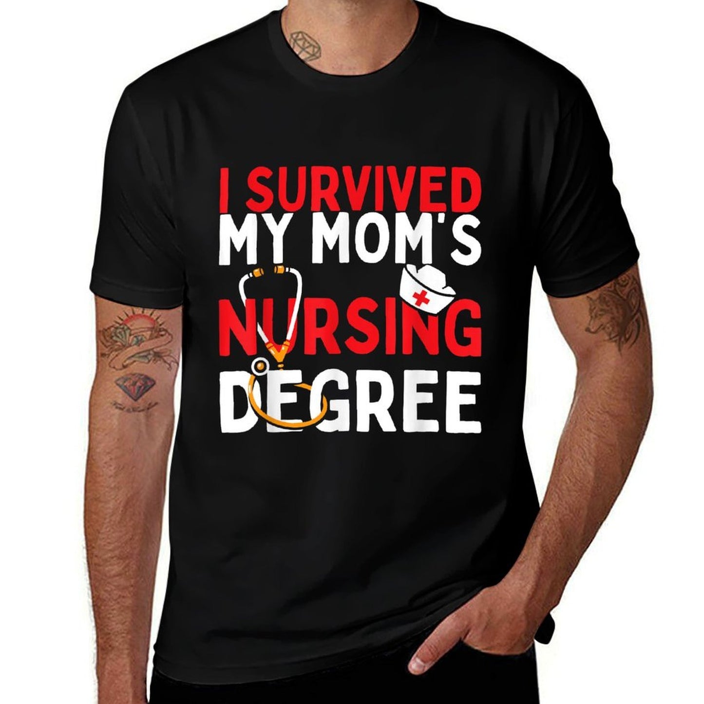 I Survived My Mom&#39;s Nursing Degree Funny Graduation 2025  Ribbed Collar T-Shirt