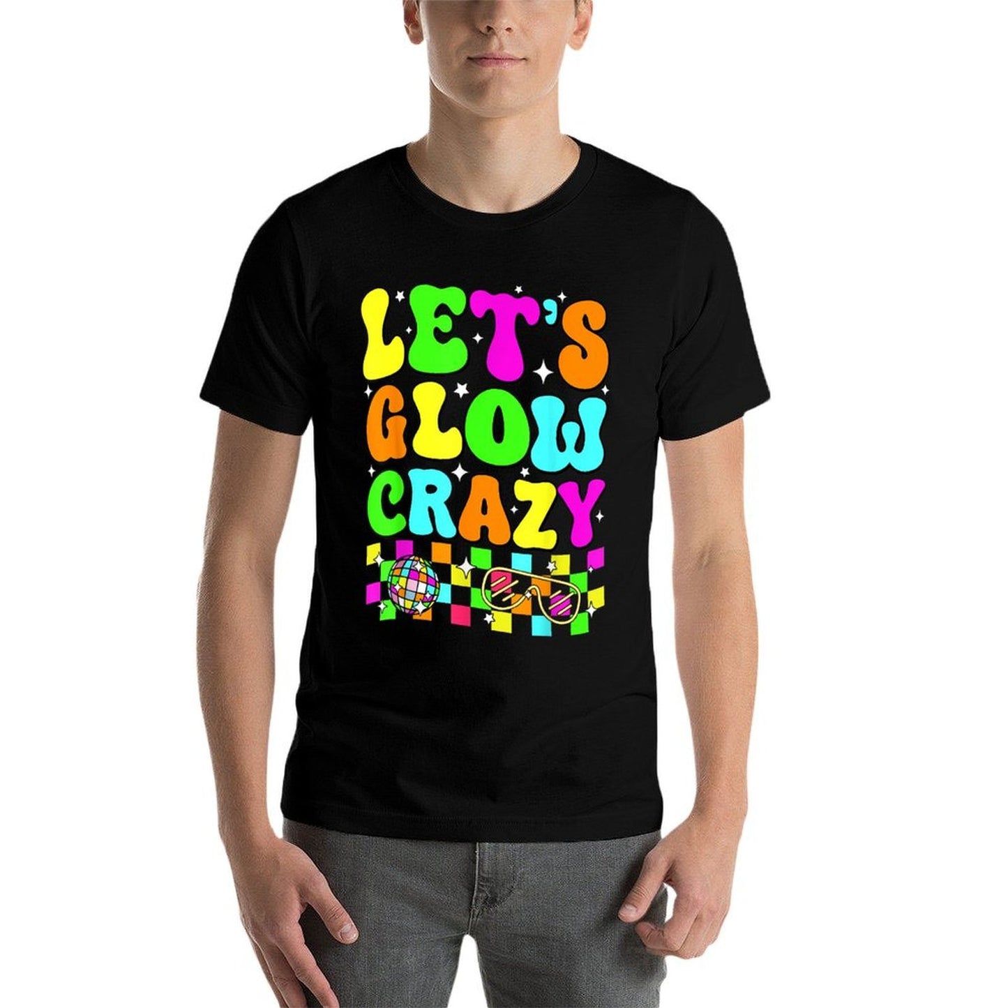 Party 80s Group Team Lets Crazy Retro Colorful Quote Glowing  Cotton T-Shirt