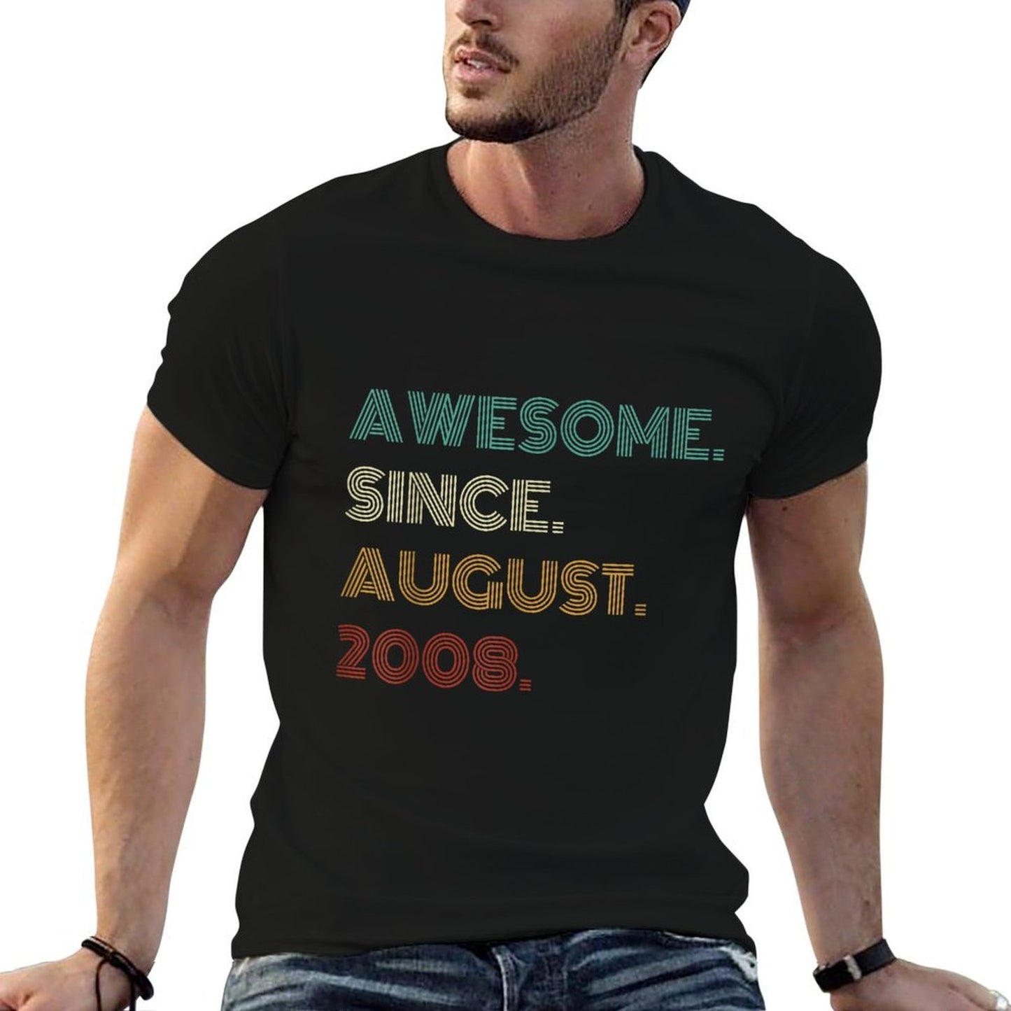 17 Years Old Awesome Since August 2008 17th Birthday  Rolled Sleeves T-Shirt