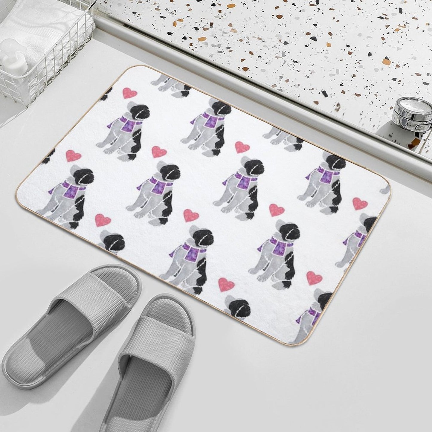 Watercolour Landseer (Newfoundland) Dog  Anti-Trip Bath Mat