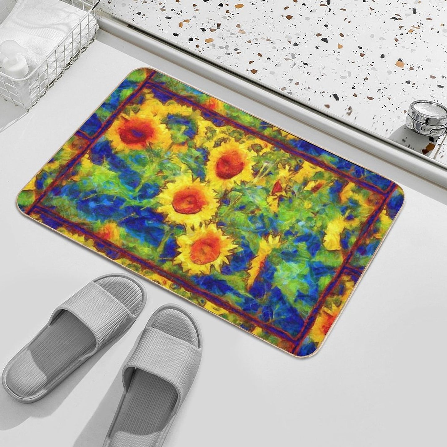 Sunflowers Dance in A Field - Girasole  Easy Maintenance Bath Mat