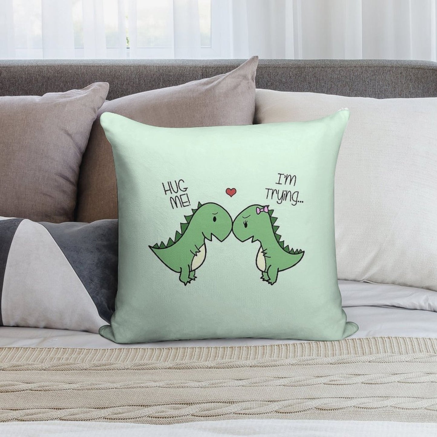 Dino Love! (Hug Me!) Soft Durable Construction Throw Pillow