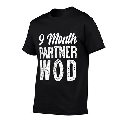 9 Month Partner WOD Workout Running Pregnancy Announcement  Ribbed Collar T-Shirt