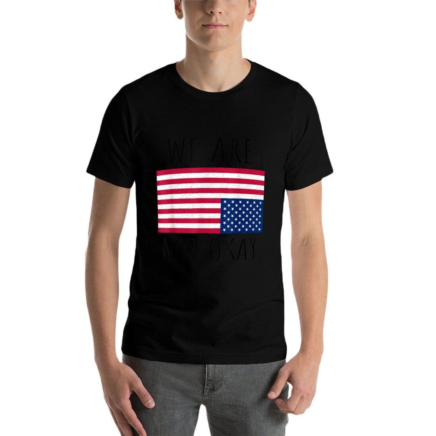 We Are Not Okay Vintage American USA Patriotic Slogan  Polyester Blend T-Shirt