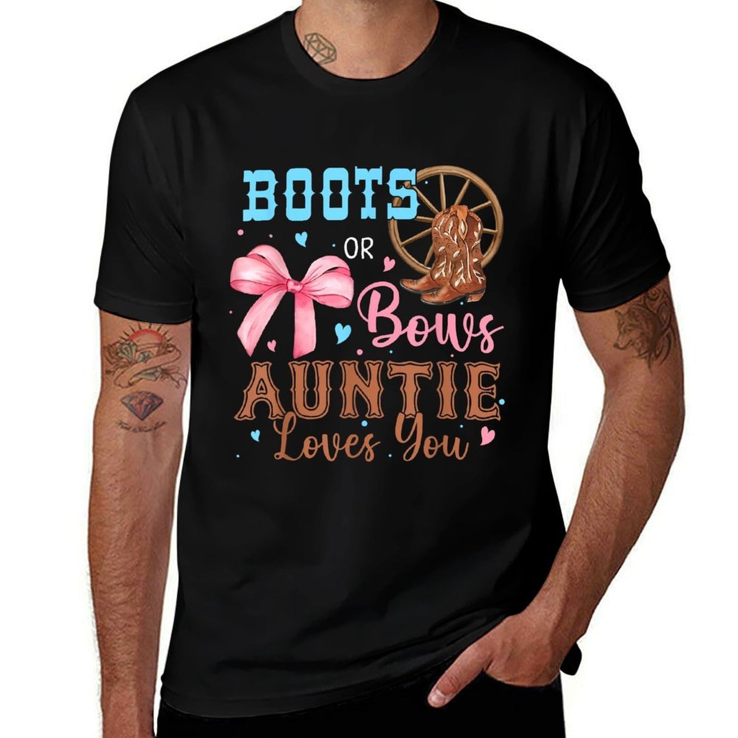 Boots Or Bows Gender Reveal Decorations Auntie Loves You  Polyester Blend T-Shirt