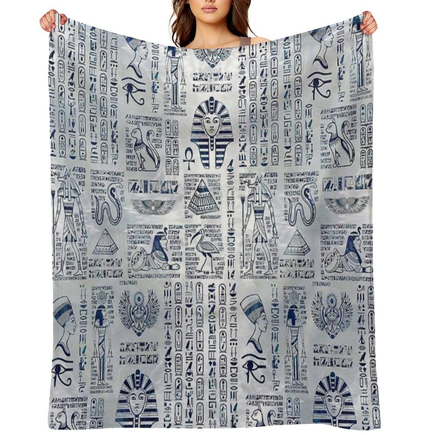 Egyptian Hieroglyphs And Deities Abalone on Pearl Plush Throw Blanket