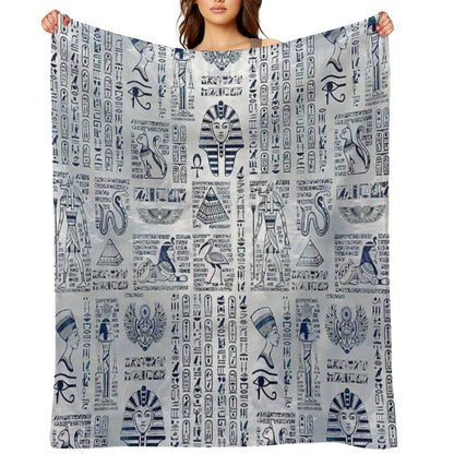 Egyptian Hieroglyphs And Deities Abalone on Pearl Plush Throw Blanket