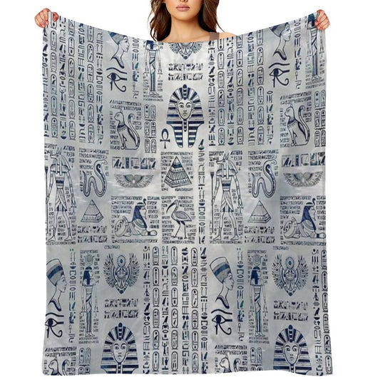 Egyptian Hieroglyphs And Deities Abalone on Pearl Plush Throw Blanket