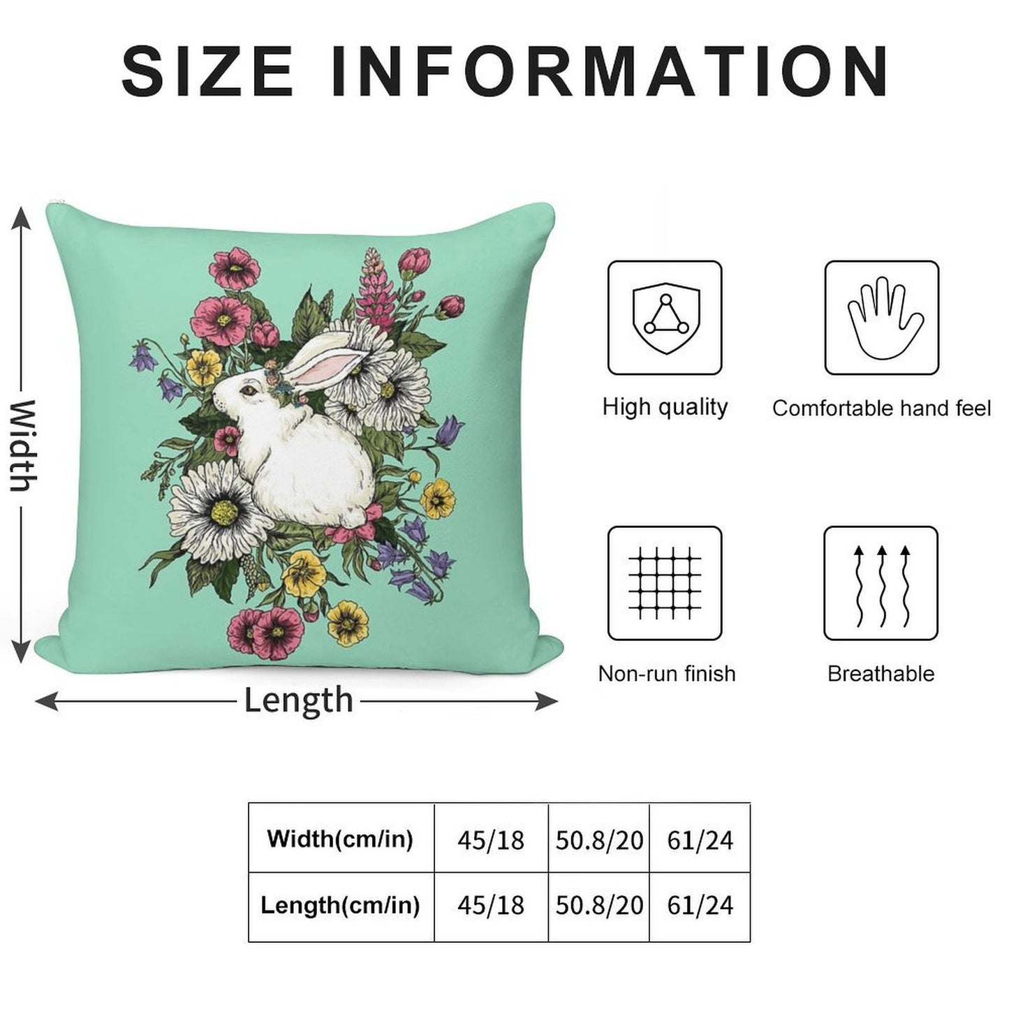 Rabbit in Flowers Soft Ultra-Soft Texture Throw Pillow