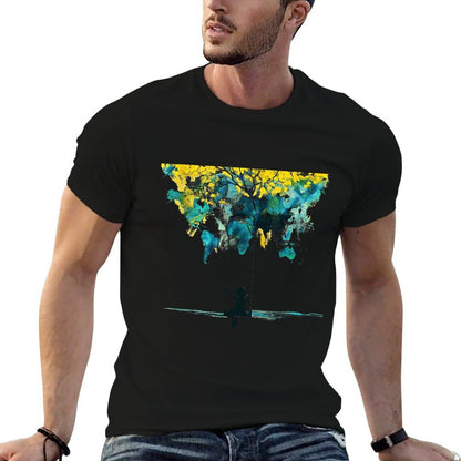 Abstract Tree Art Girl on Swing Silhouette Nature-Inspired  Versatile T-Shirt