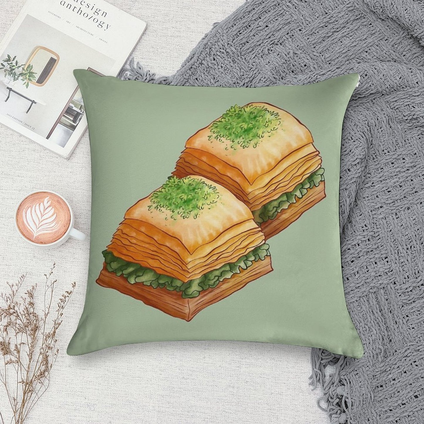 Pistachio Baklava Soft Warmth Comfort Throw Pillow