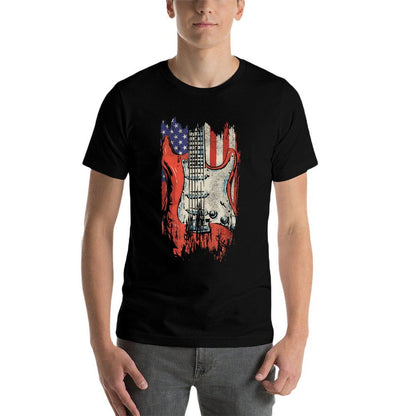 American Guitar 4th of July Guitarist USA Country Music Women Kids Men  Oversized Silhouette T-Shirt