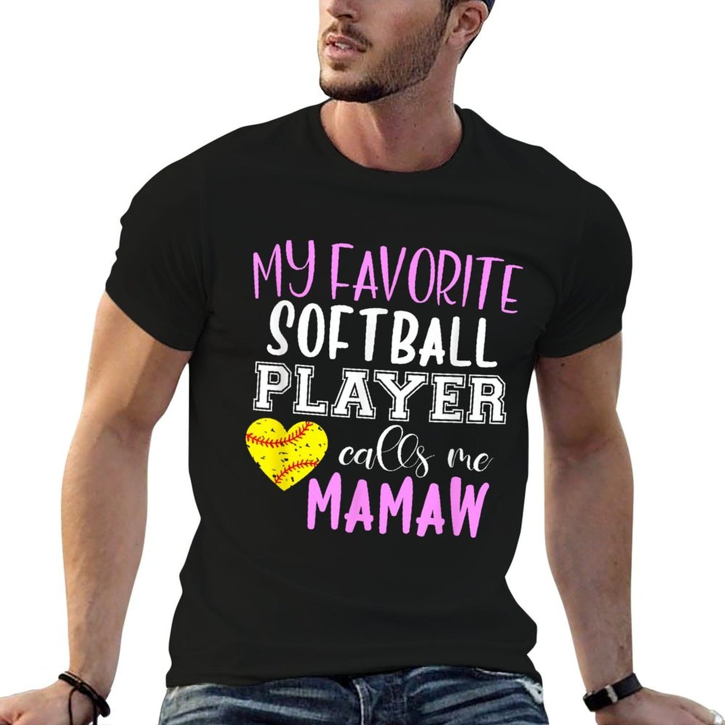 My Favorite Softball Player Call Me Mamaw  Odor-resistant T-Shirt