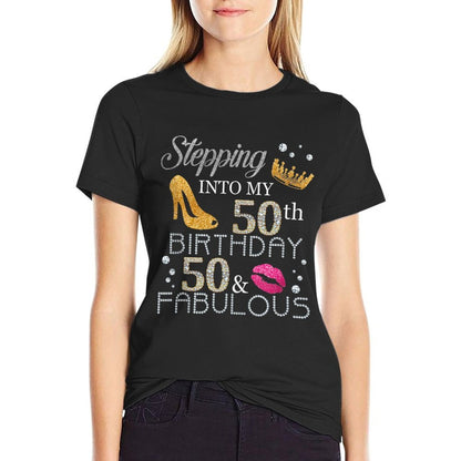 Stepping Into My 50th Birthday 1973 For Women 50th Bday  Summer-ready Fabric T-Shirt
